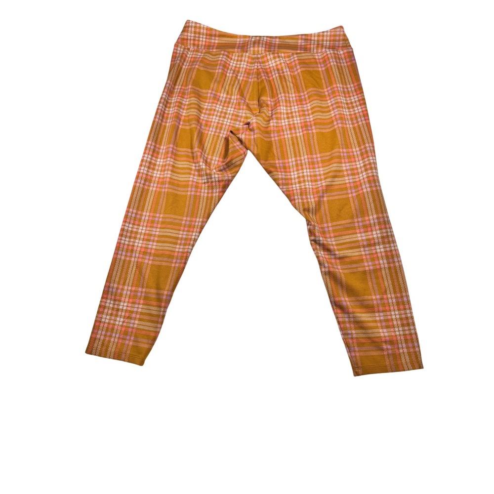 ModCloth Plaid Studying Chic Leggings 2X Mustard Pink Orange High Rise Pants
